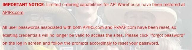 American Associated Pharmacies website informing customers their passwords were reset amid suspected ransomware attack