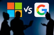 Illustration of logos of Microsoft v Google