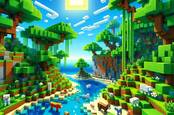 Colorful rendering of a Minecraft-like scene